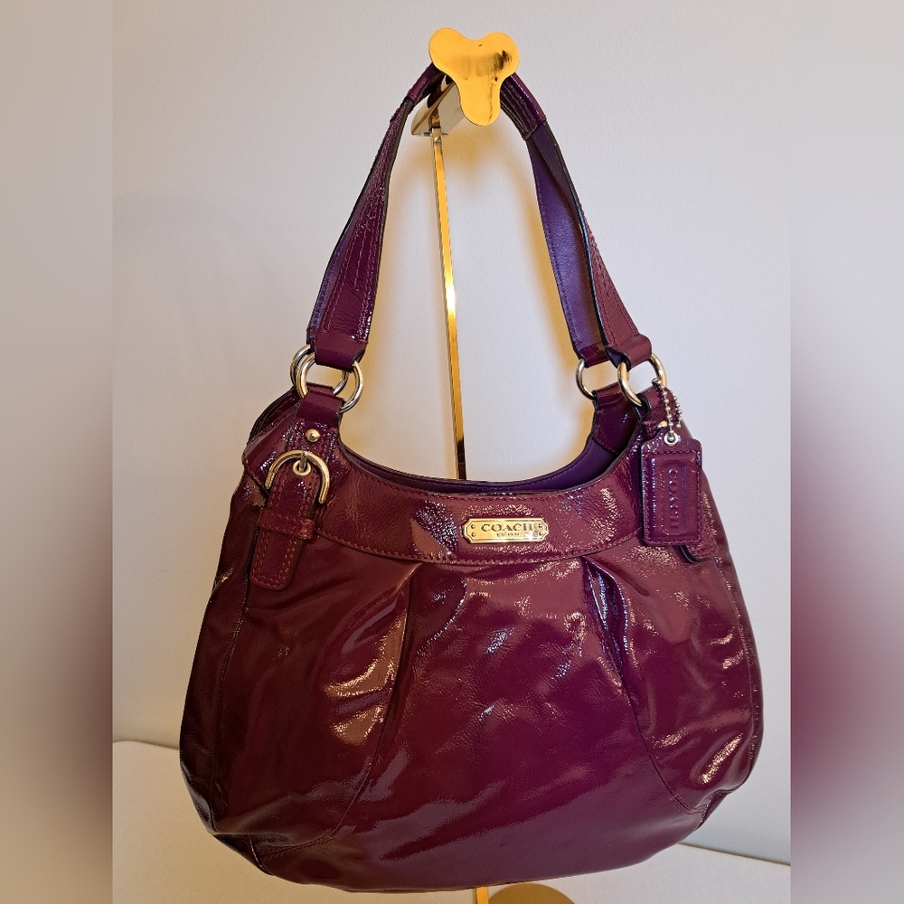 COACH SOHO Patent Leather Hobo In Plum W/Silver Hardware, Y2K - Picture 14 of 16